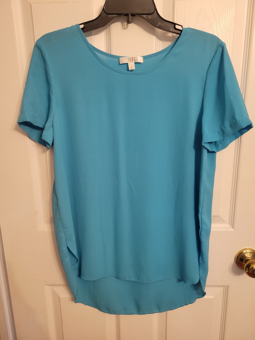 Spense Short Sleeve Scoop Neck Blouse — Bright Teal